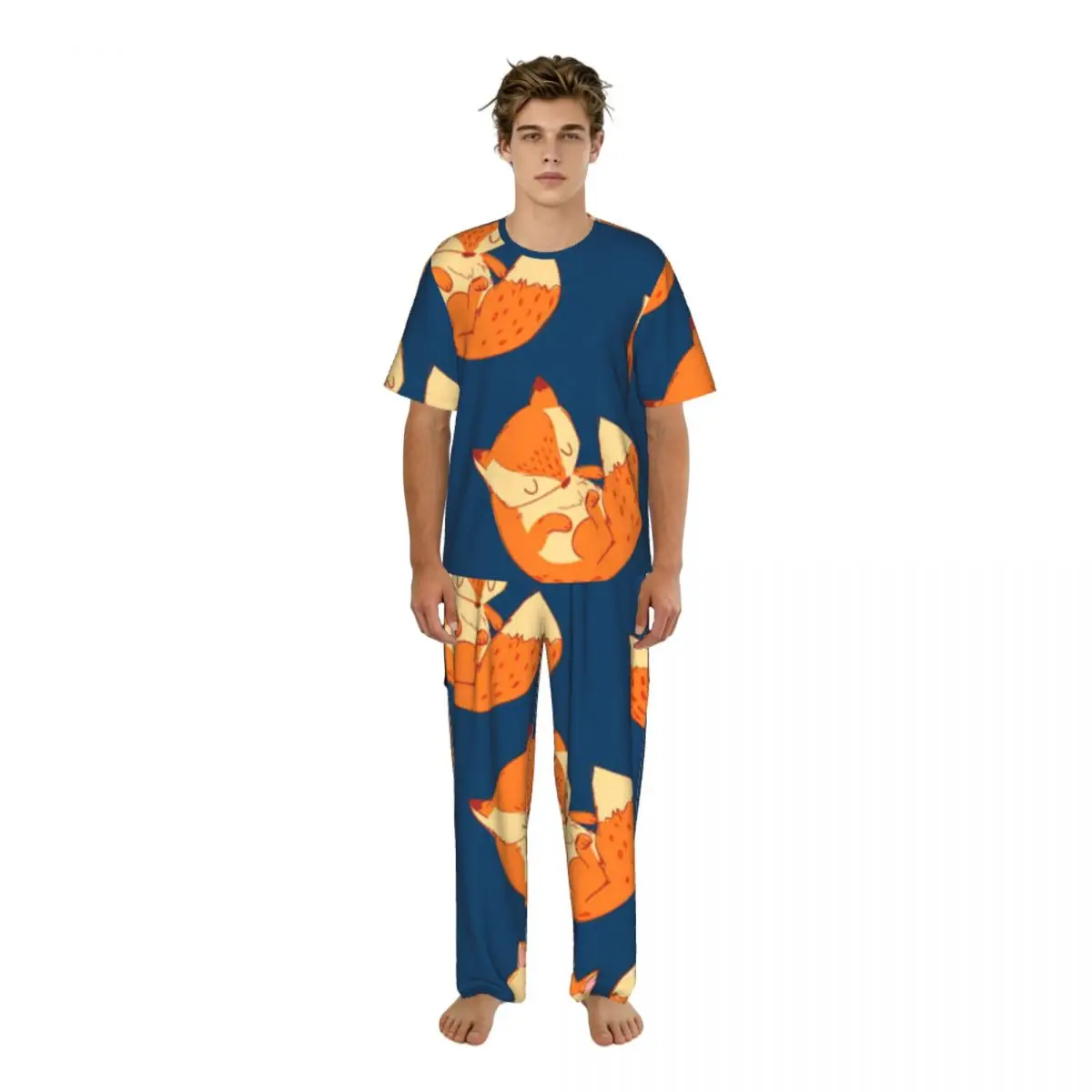 

Sleepwear Summer Spring Home Clothes Cute Fox Short Sleeve Long Pant Nightwear