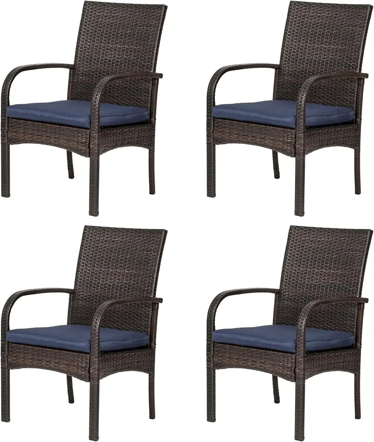 Wicker Patio Dining Padded Cushions, Outdoor Rattan Chairs Armrest Support