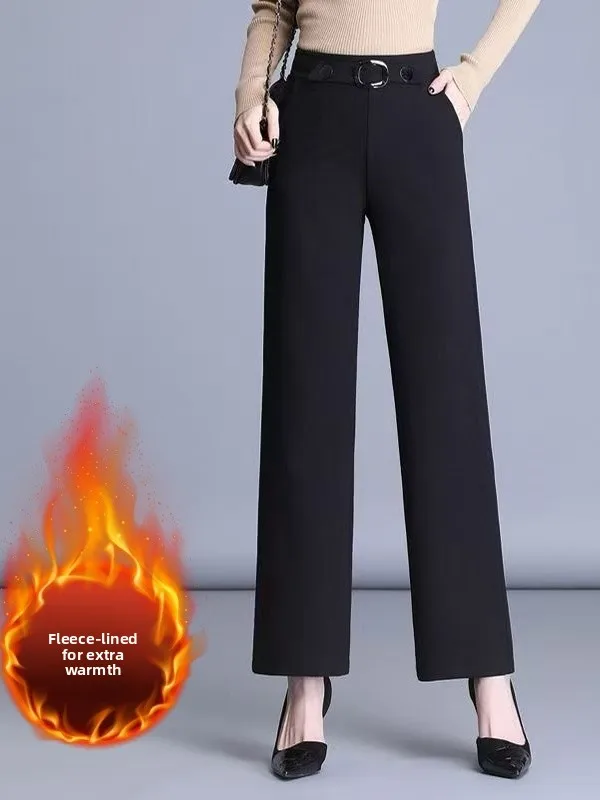 

High Waist Loose Fit Bla Casual Pants for Women Versatile Design Spring Autumn New Sle plus Size Commute Faion Ladies