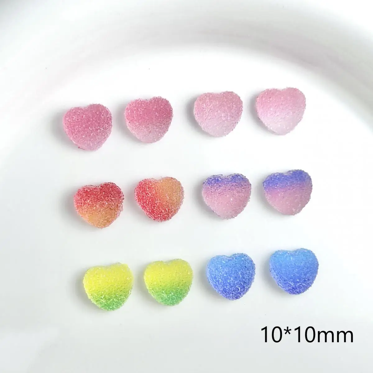 50Pcs Gradient Colorful Frosted Heart Resin Nail Charms 3D Simulated Heart Fudge Nail Art Decorations for DIY Hairpin Nail Parts