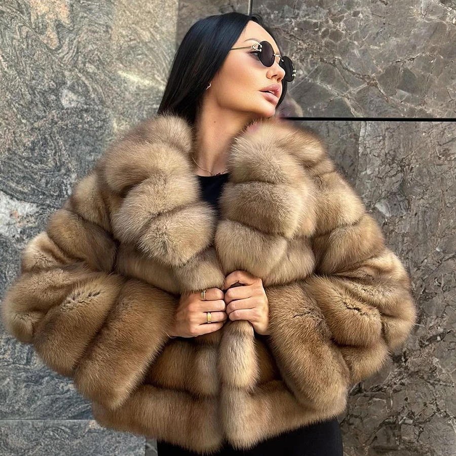 Women\'s Clothing Genuine Fox Fur Jacket Natural Fox Fur Fluffy Coat Lapel Luxury Brands 2024 Women Short Real Fur Coat