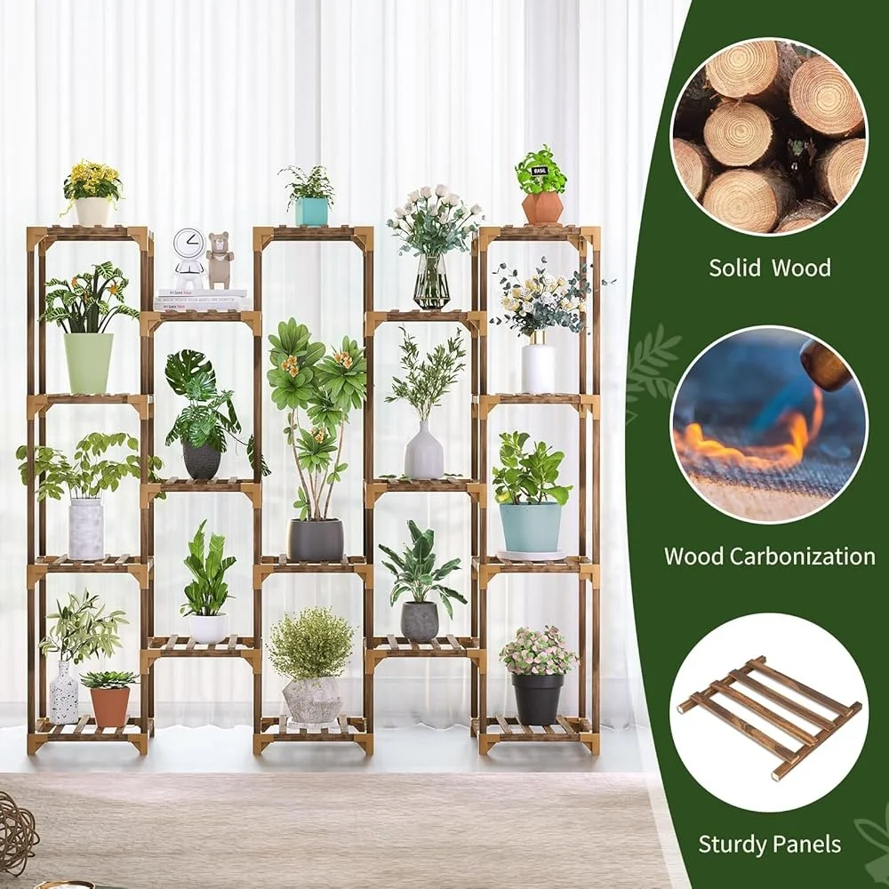 Tall Plant Stand Indoor Outdoor 17 Tier Plant Shelf Large Wood Plant Rack Multi Function Plant Holder Corner Storage Solution