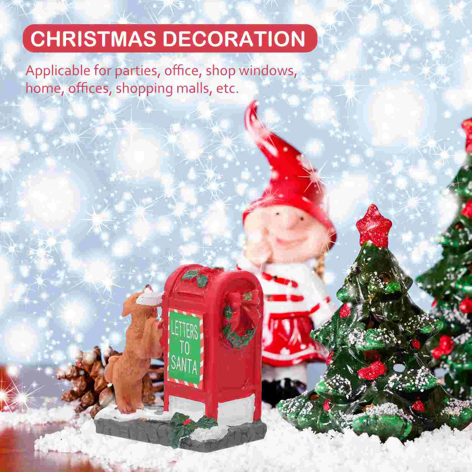 Christmas Miniature Figurine Red Mailbox Puppy Santa Claus Snow Decor Synthetic Resin Cake Dessert Table nament Kids Gift Xmas