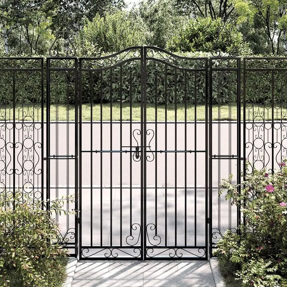 

Black Metal Wrought Iron Fence Gate, 47.6x59.1 Outdoor Security Door for Yard, Patio, and Backyard