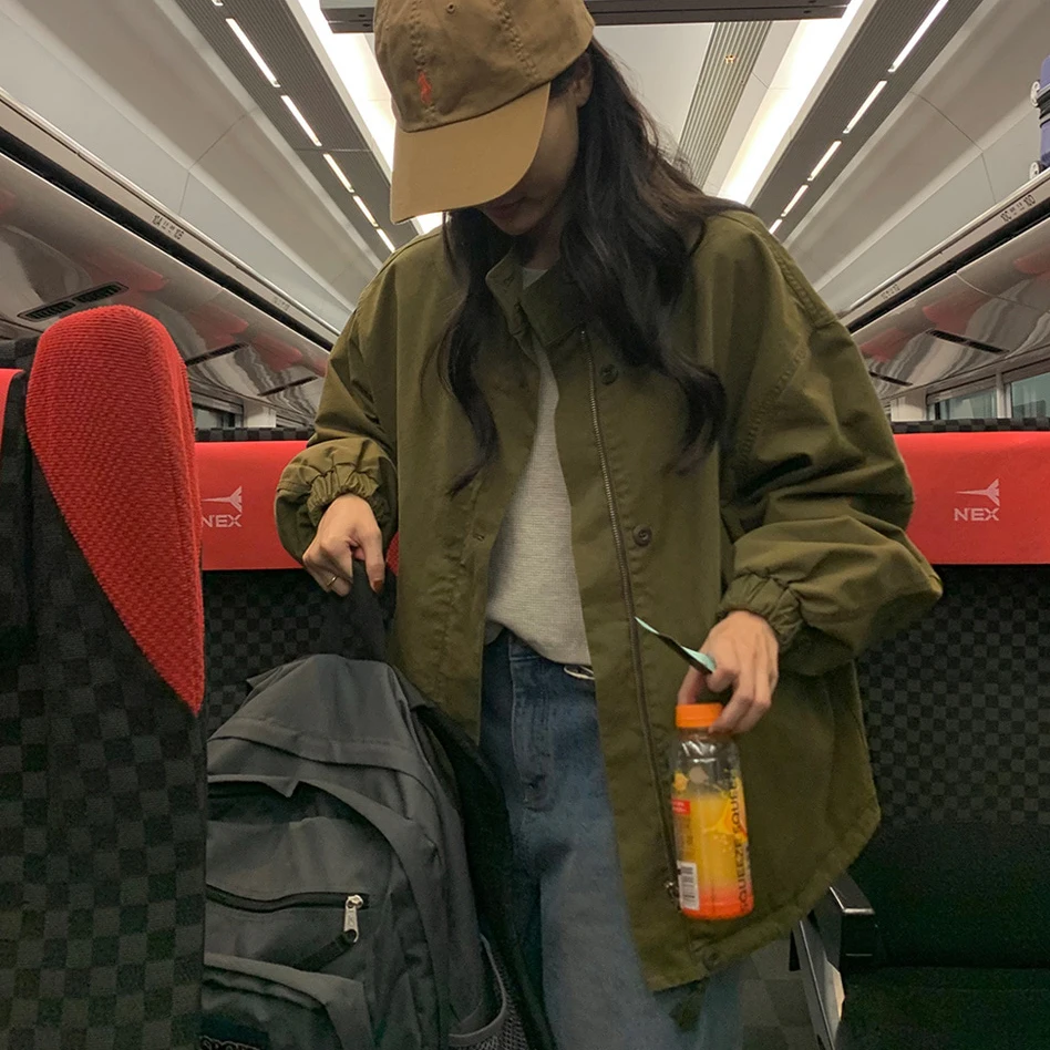 

Корейское повседневное свободное пальто с высоким воротником, простая универсальная ветровка на молнии, длинное пальто-фонарь Све Све, одна пуговица