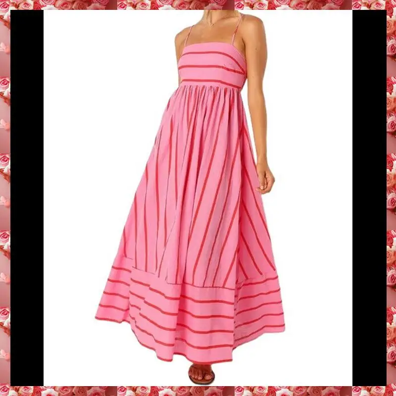 ผู้หญิงลายกลับ Smocked Maxi Dress สายสปาเก็ตตี้ตัด Flowy Swing ชุดเดรสยาว