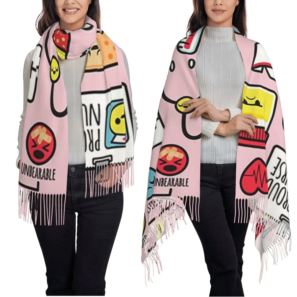 Orgulloso de ser una enfermera Bufanda rosa Bufandas con borlas para mujer Chales y chales suaves y cálidos Chal grande para otoño e invierno