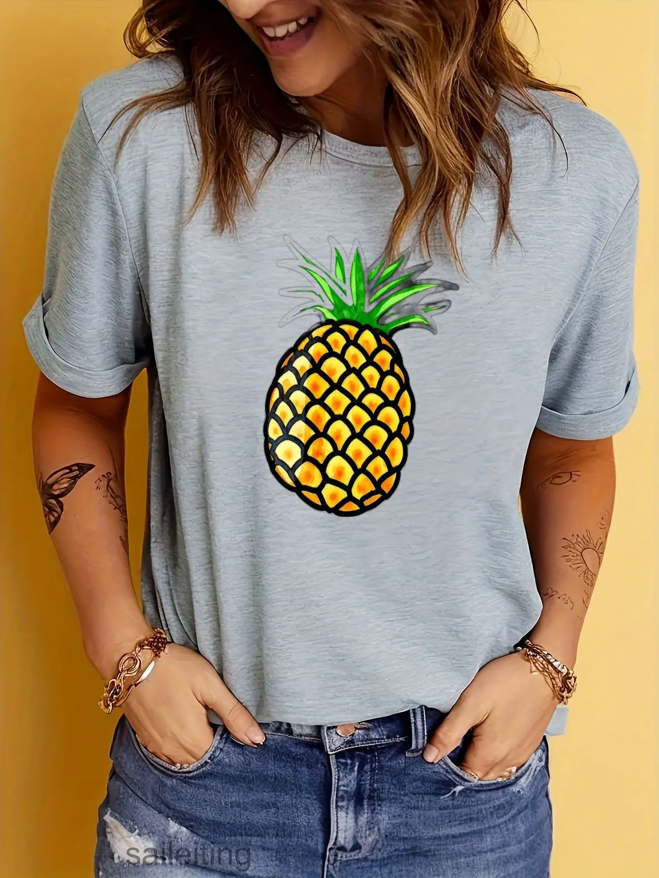 Pineapple Print T-Shirt Men Women Short Sleeve Casual Summer Tee Colorful Cartoon Fruit Graphic Top Breathable Streetwear Gif