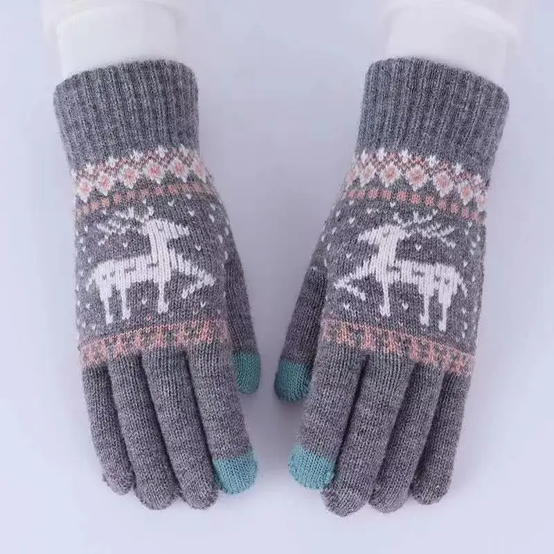 1 Pair Christmas Style Reindeer Fashionable Knitted Touch Screen Gloves Daily Commuting, Warm Comfortable Touch Screen Anti Slip