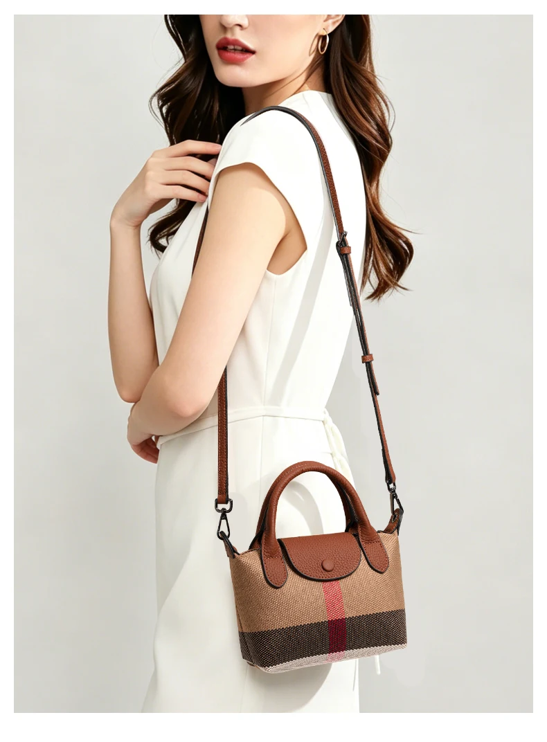 Aidani Canvas Plaid Dumpling Bag für Damen, neuer Stil, luxuriöses Gefühl, großes Fassungsvermögen, Handtasche, Schulter- und Umhängetasche – Detail 3