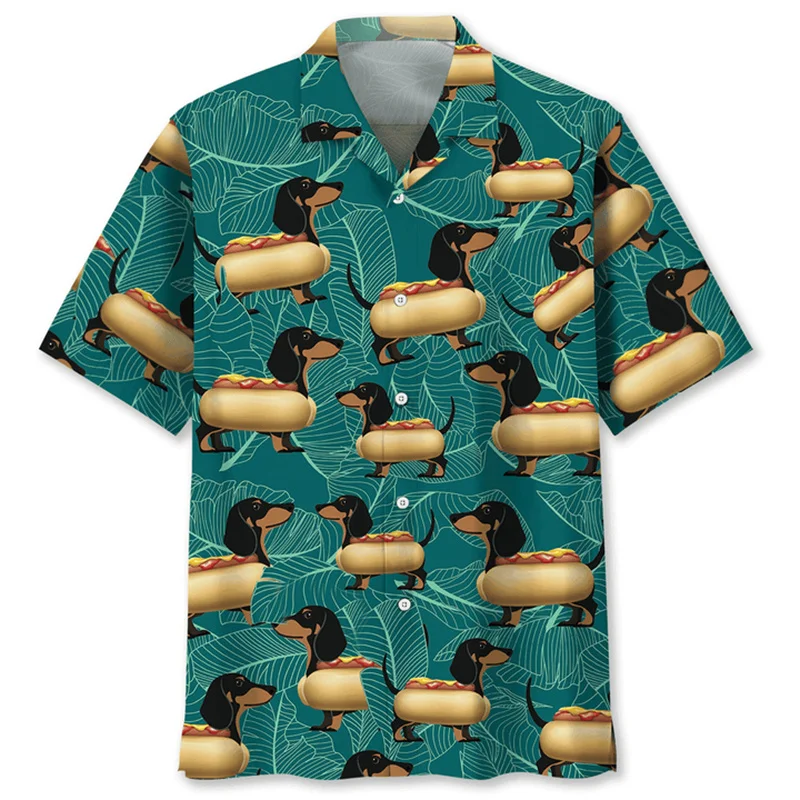 Cute Dachshund Hawaiian Shirt Men New In 3D Printed Animal Dog Lapel Short Sleeves Tops Outdoor Blouse Summer Button Shirts view 4
