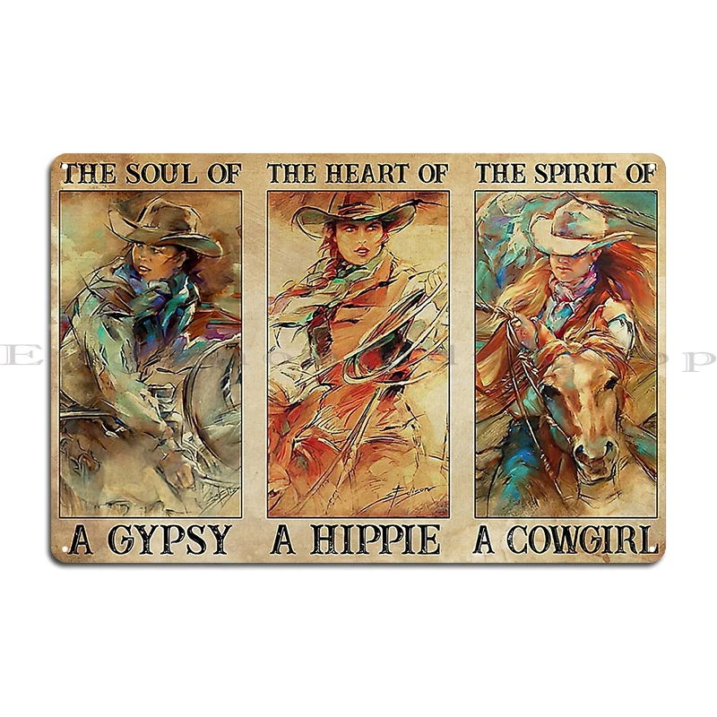 روديو راعية البقر في ركوب الخيل نحن نحمل روح الحرية في الغرب المتوحش على جرافيتي نمط حفلة معدنية تصميم ملصق تسجيل القصدير