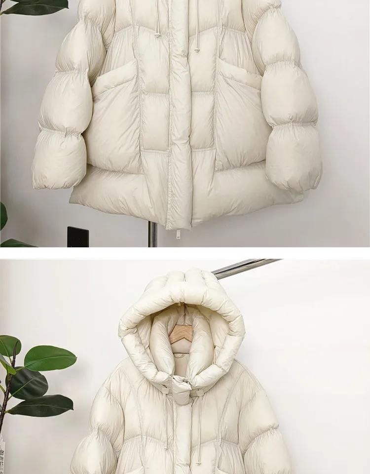 2026 New Winter Warm Hooded Thick White Duck Down Leisure Women Down Jacket Solid Color Coat Parker Loose Women Down Jacket H439