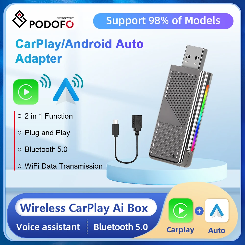 

Podofo Carplay Box Wired to Wireless Carplay Android auto Adapter Smart Mini Box Support Online Map Voice Control