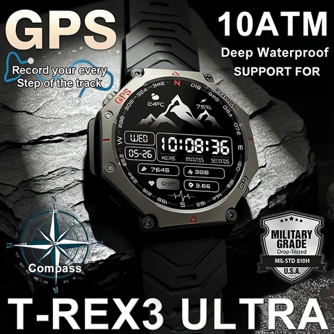 Watch Military Grade Smart T-Rex 3 Ultra Military Grade GPS Smart Watch 10ATM Waterproof Compass Altimeter Barometric AMOLED Men HD Call Sports Smartwatch
