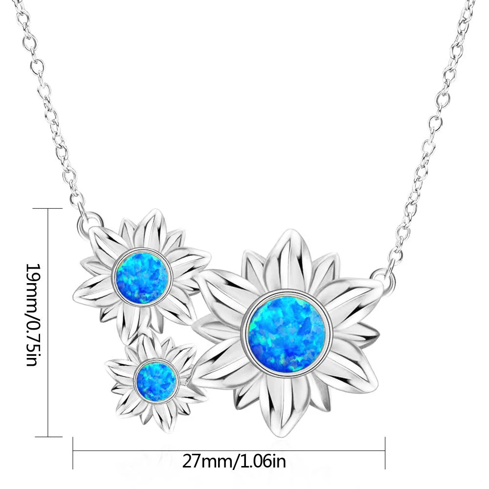 Luxury Minimalist Blue Synthetic Opal Necklace,Silver Color Sunflower Pendant Jewelry, Dainty Daily Adjustable Chain for Women