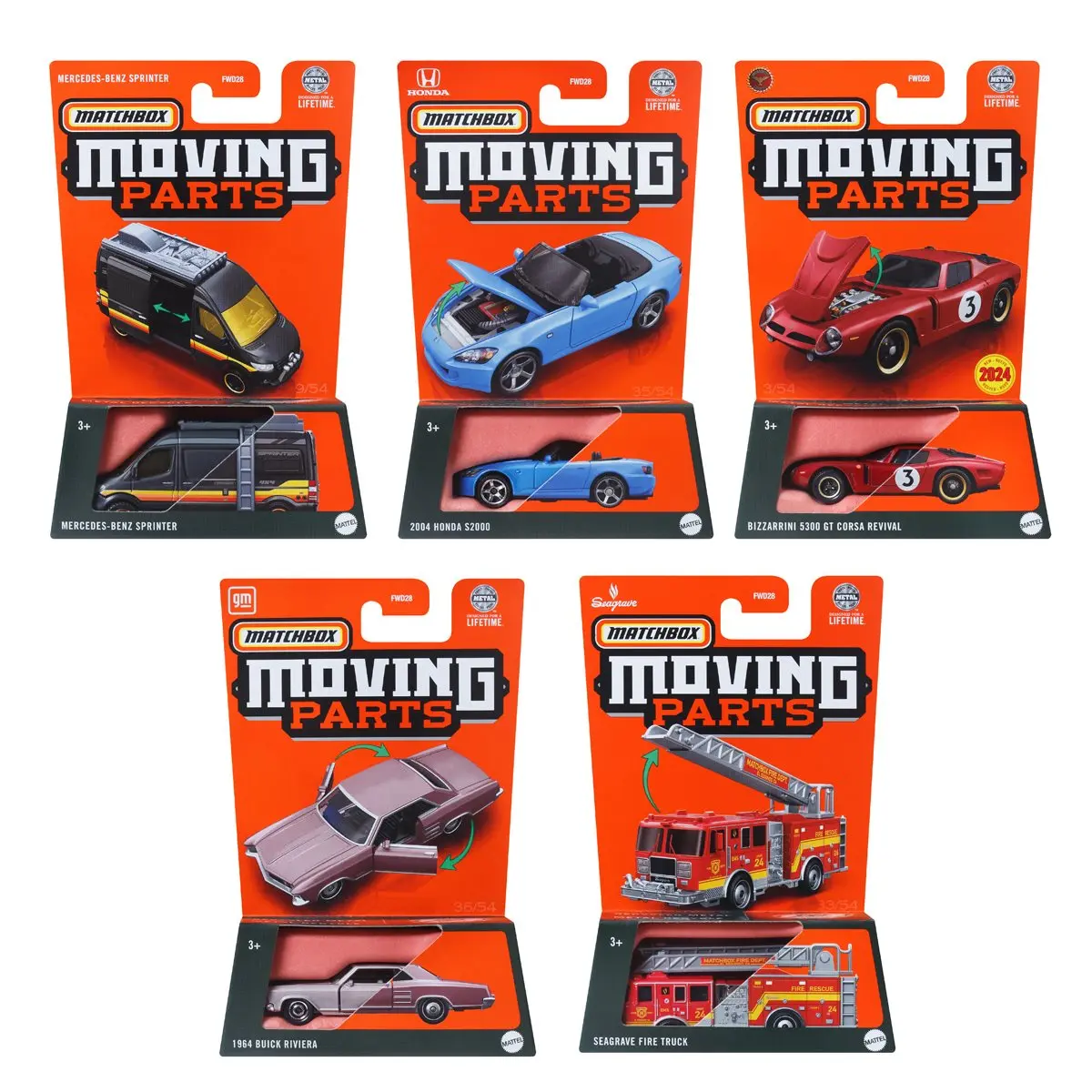 Mattel Matchbox Moving Parts 2024 Mix 5 Vehicles FWD28-N Model Collection Diecast Metal Car Toy Gift