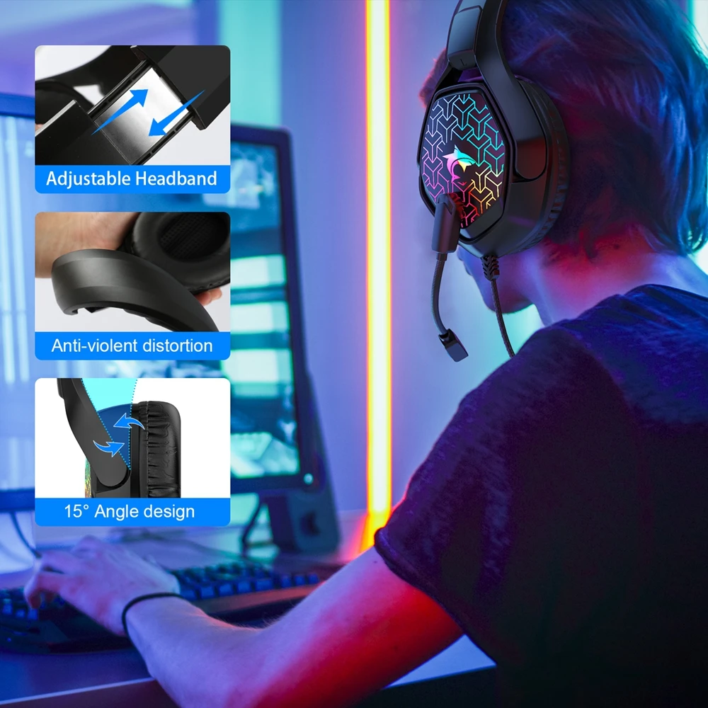 PC用マイク付きステレオrgbゲーミングヘッドセット,PS4,ps5用マイク付きイヤホン,ノイズキャンセル,コンピューター,7.1