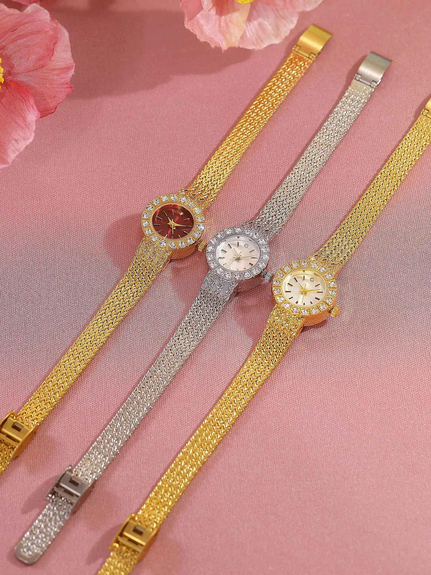 High Quality Watch for Woman Vintage Diamond Wristwatch Gold Mesh Bracelet Waterproof Clock Brand Original Watch Ladies
