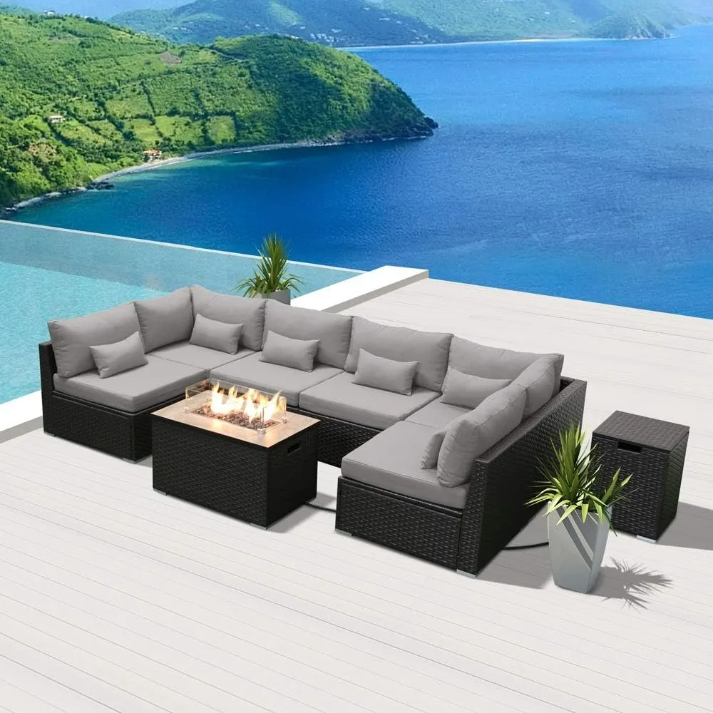 

Outdoor Patio Sofa,Propane Firepit Dark Brown Rattan Multi Colors Outdoor Sofa Set,garden Furniture Sets