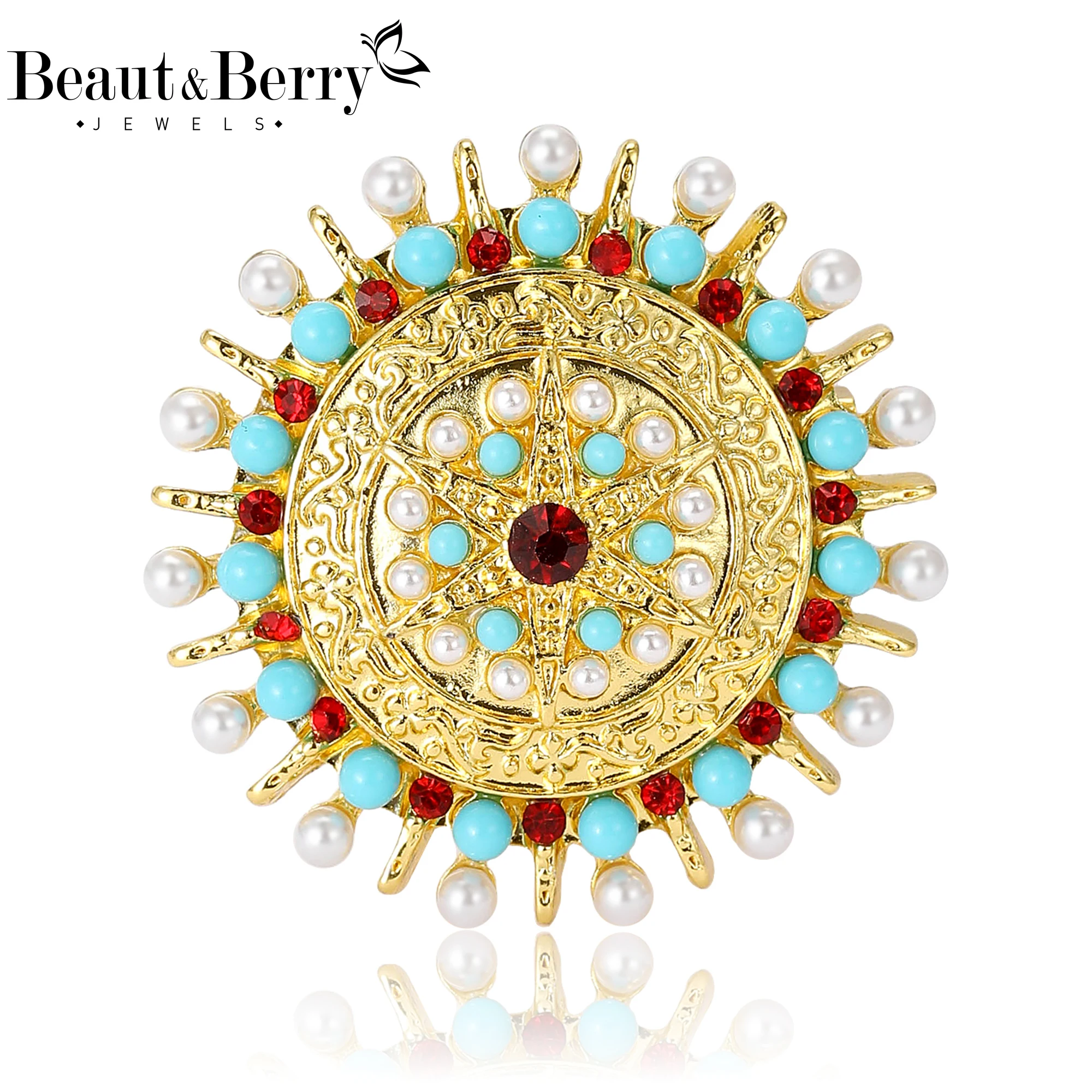 Beaut&Berry Luxury Rhinestone Sunflower Brooches for Women Unisex Creative Pins Casual Party Jewelry Accessories Gift Decoration