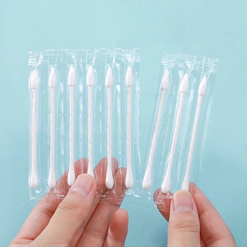 新しい使い捨て綿棒150本入り、両端使えるコスメツール、個別包装で携帯に便利、ホットメイクアップ用綿棒