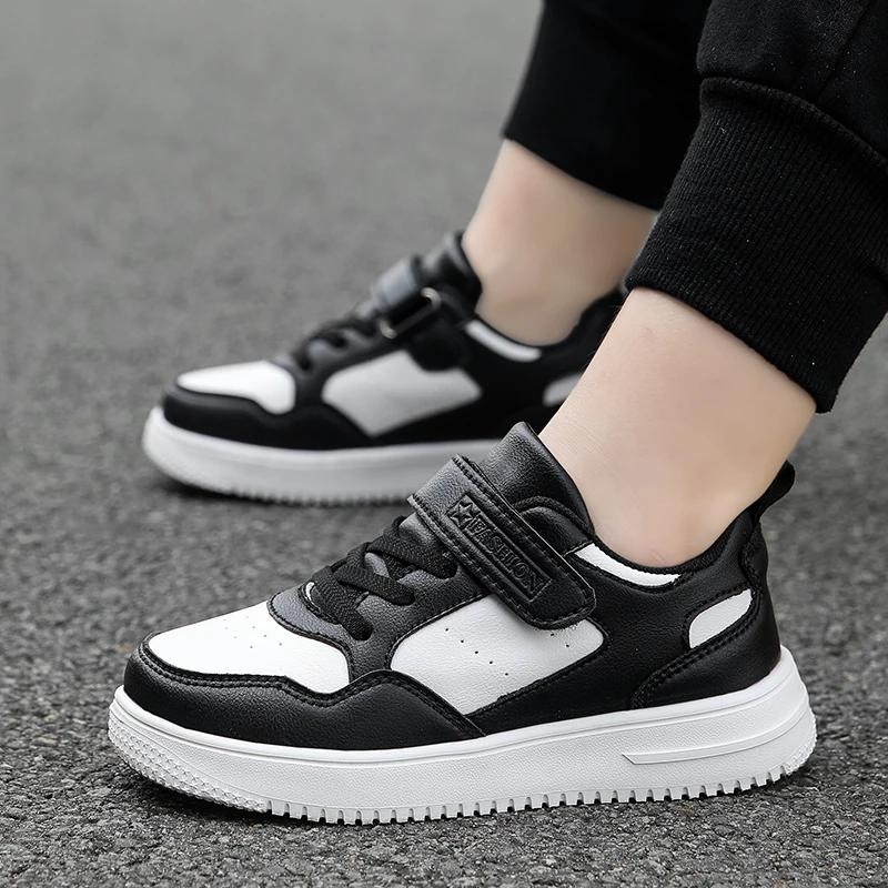 Kinder Sneaker Jungen Freizeitschuhe Schwarz Leder Flache Studenten Wanderschuhe Rutschfeste Mädchen Leichte Sport Tennisschuhe – Detail 14