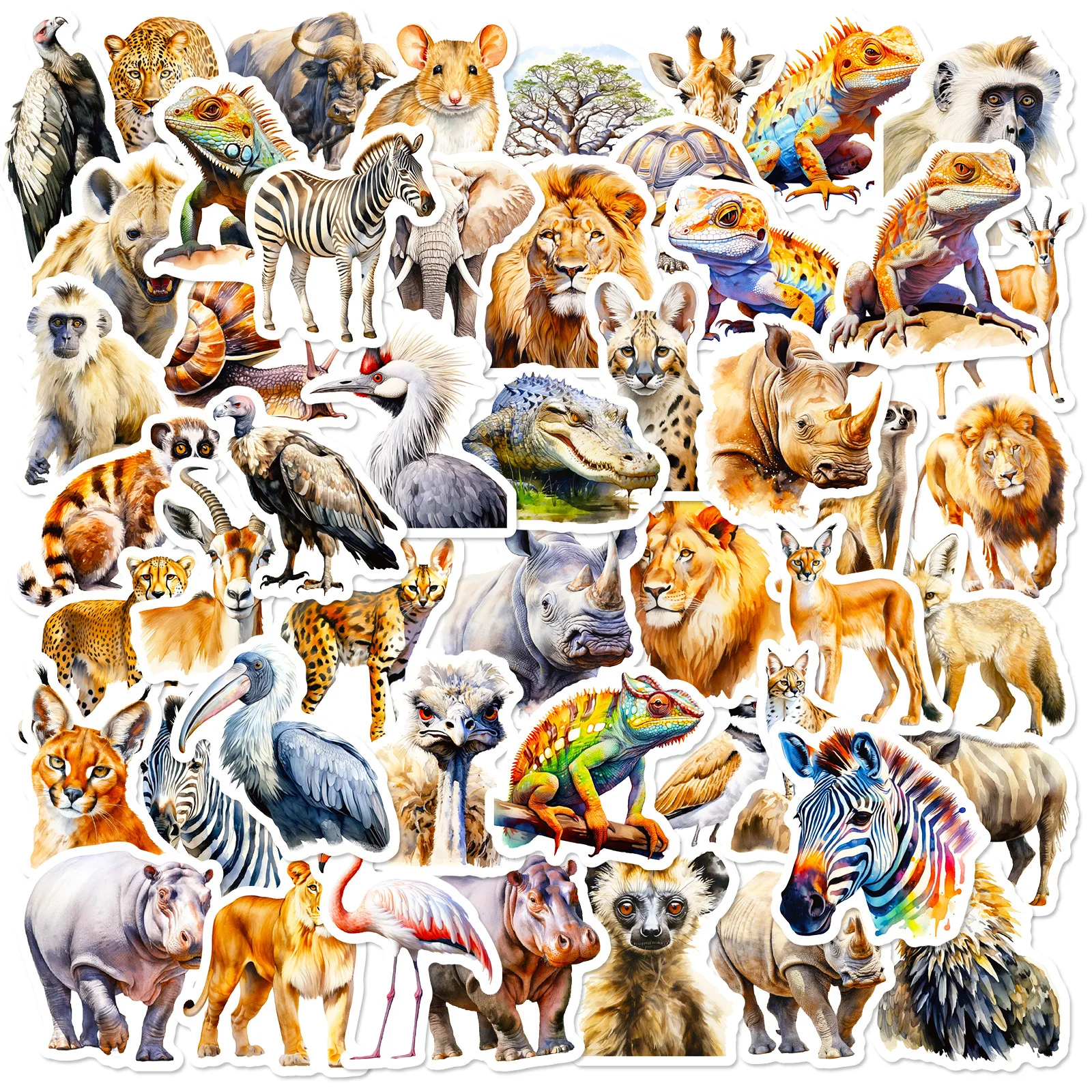 10/30/50PCS African Steppe Animal Stickers Cool Lion Leopard Crocodile Sticker Wild Animal Decals Laptop Guitar Bike Skateboard