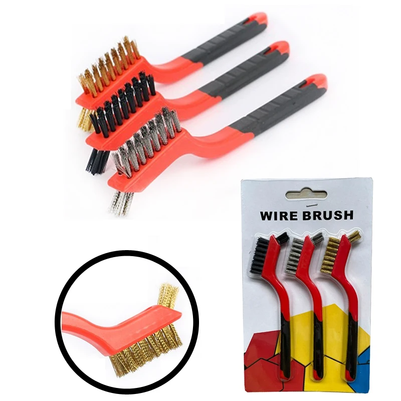 3pcs Wire Brush Set Steel Metal/Brass/Nylon Cleaning Polishing Rust Brush Metal Cleaning Grinder Fitter Machine Cleaner Tool