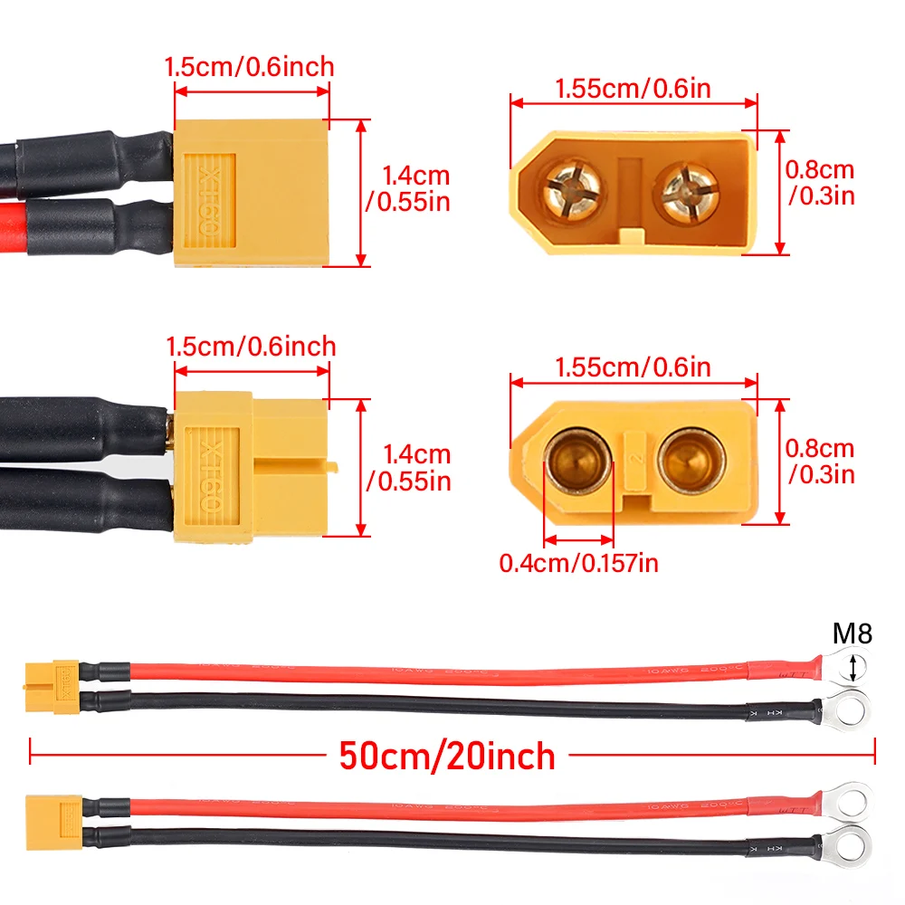 XT60 to O Ring Eyelet M8 SC Terminal Plug Connector Cable 10AWG Charger Power Wire for for RC Lipo Battery FPV Racing