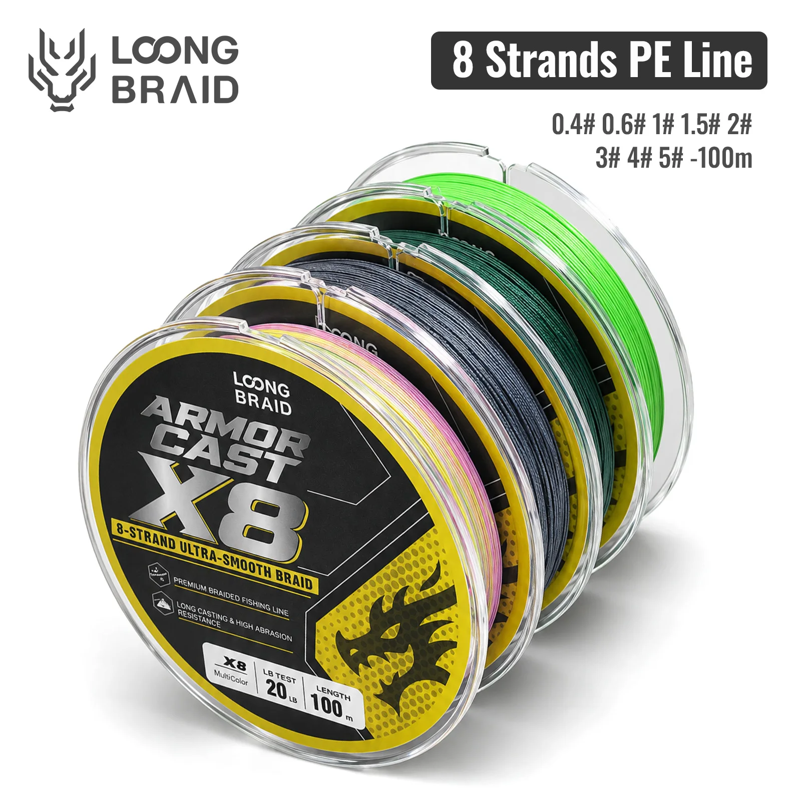 LOONG BRAID X8 PE Geflochtene Angelschnur 100M Verblassungsresistent Ultra-Dünn Extrem Stark Abriebfest Multifilament-Schnur