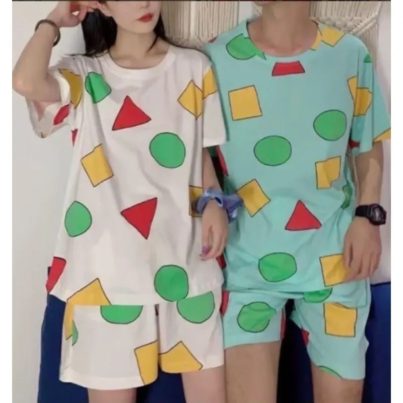 

Летний повседневный пижамный комплект для пар, одежда для сна с милым мультяшным принтом и короткими рукавами, повседневная модная свободная домашняя пижама, японские пижамы для пар