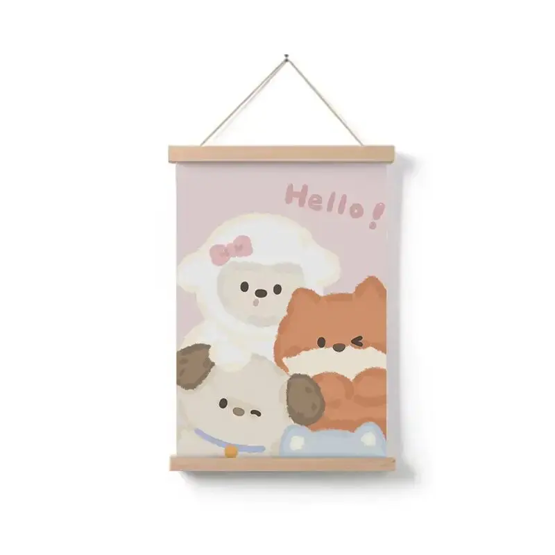 Wall Art Home Decor Cute Dog Puppy Painting Hanging Scroll INS Style Cartoon Kawaii Minimalist Art for Living Room Bedroom