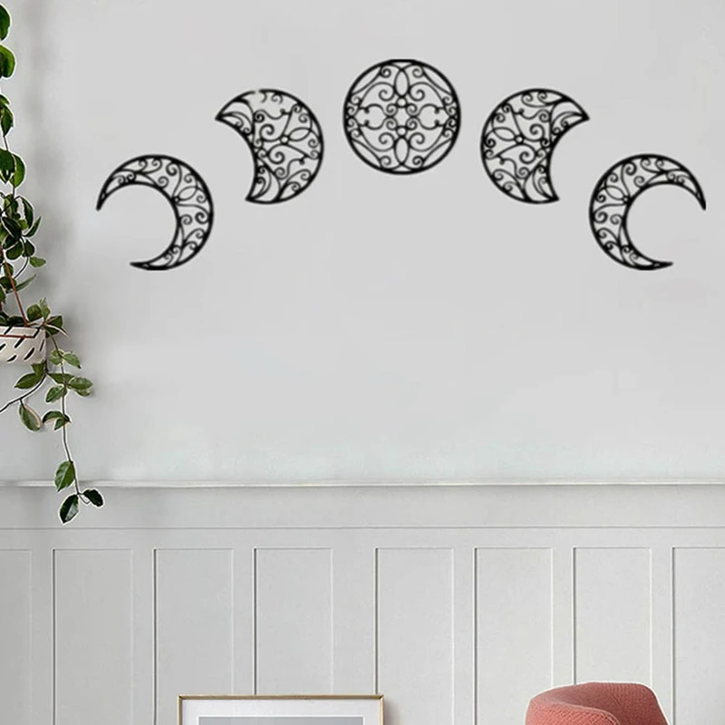 5Pcs Creatives Moon Cycle Wall Decoratives Wooden Moon Wall Decoration Boho Moon Wall Decoration For Home Livingroom