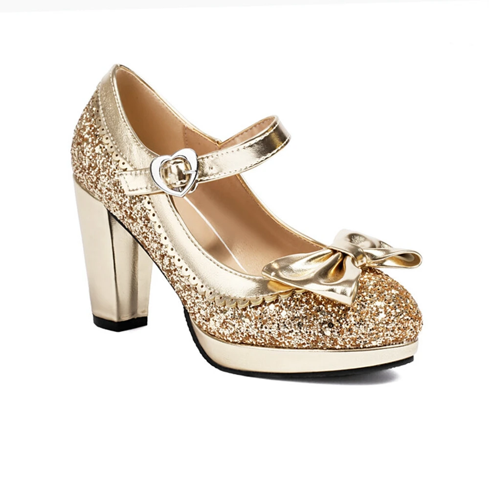 Single Shoe Women Pumps New Spring Autumn Girl Pointy Rhinester High Heels Fashion Gold Sequin Bride Shoes Big size 32-48 3-24