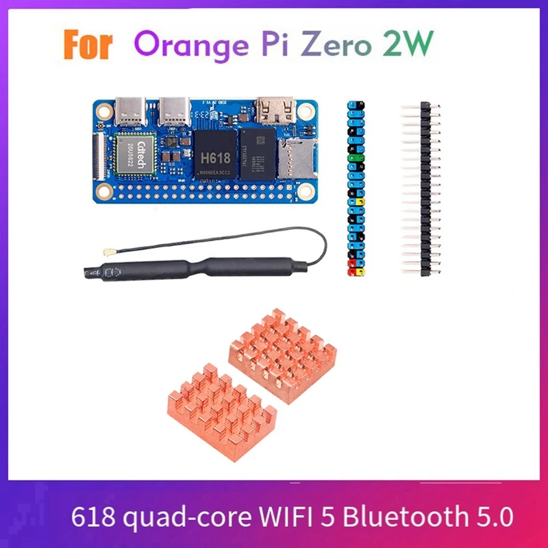 

Для Orange Pi Zero 2 Вт макетная плата 4G RAM + радиатор DDR4 Мини-ПК Allwinner H618 Wi-Fi5 Bluetooth5.0 Поддержка 4K 60FPS Прочный