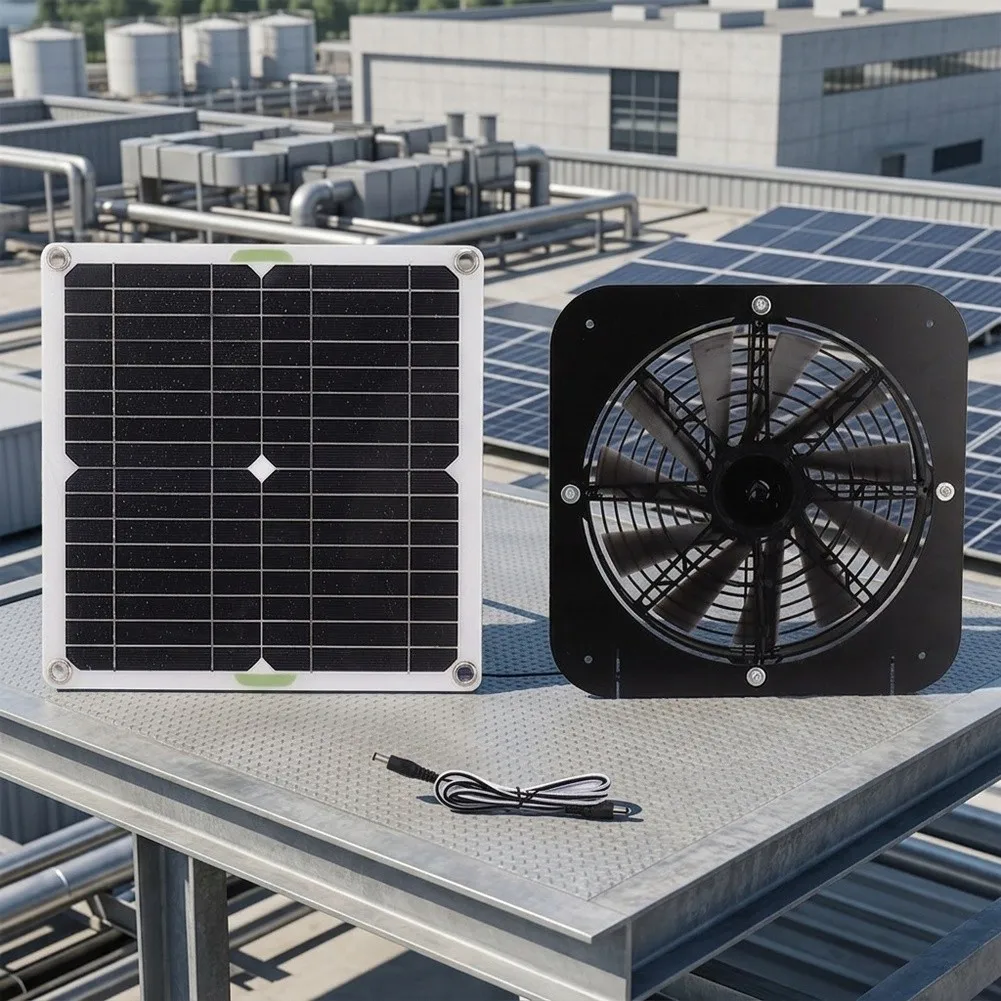 Solar Powered 100W Fan With Monocrystalline Panel For Greenhouse Chicken Dog Cooling Ventilation Air Flow Kit