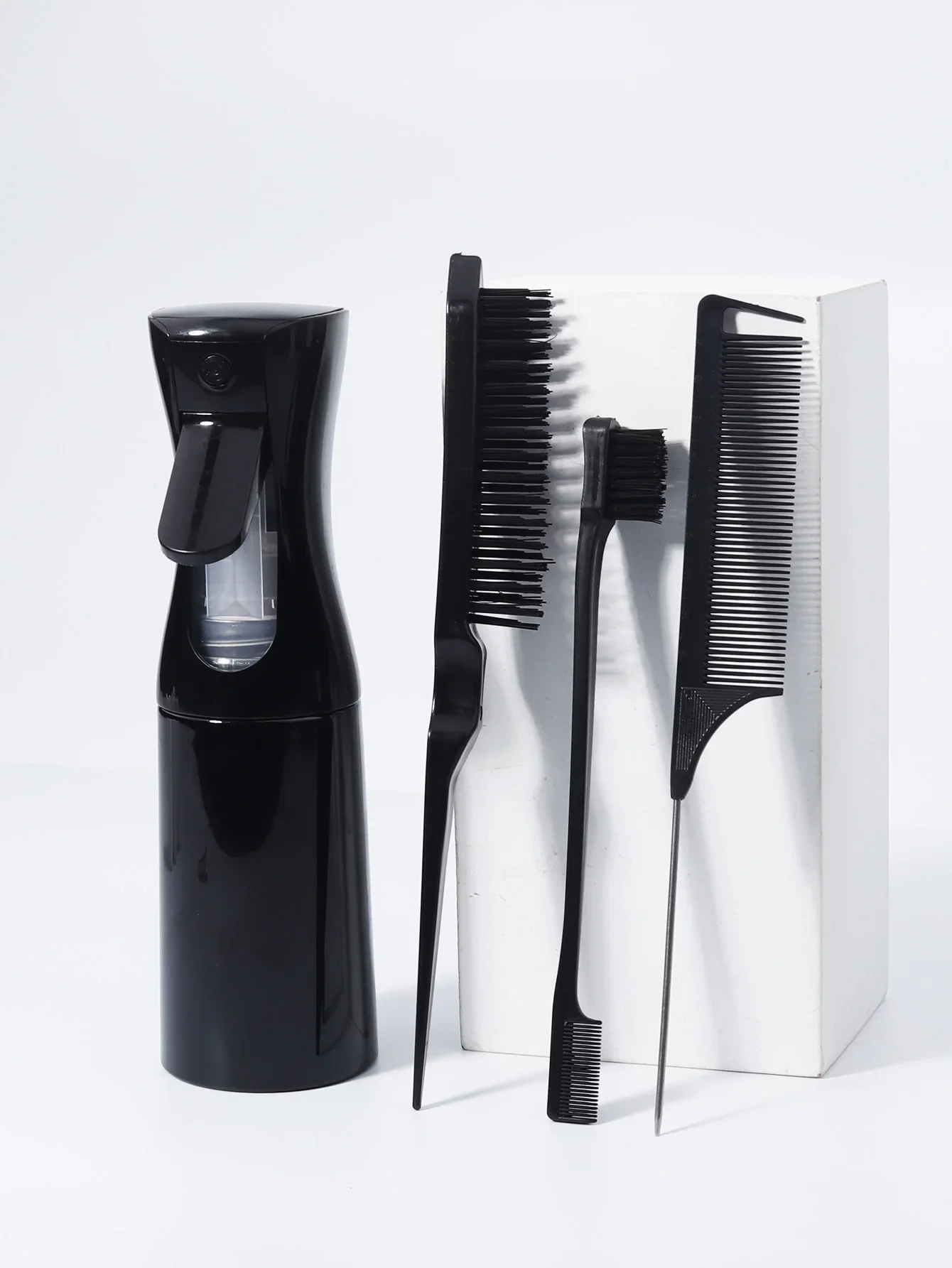 4PCS Tip Tail Comb & Double-Sided Edge Control Brush & Pressure Spray Bottle – Hair Styling Tool Set for Real Hair Wigs