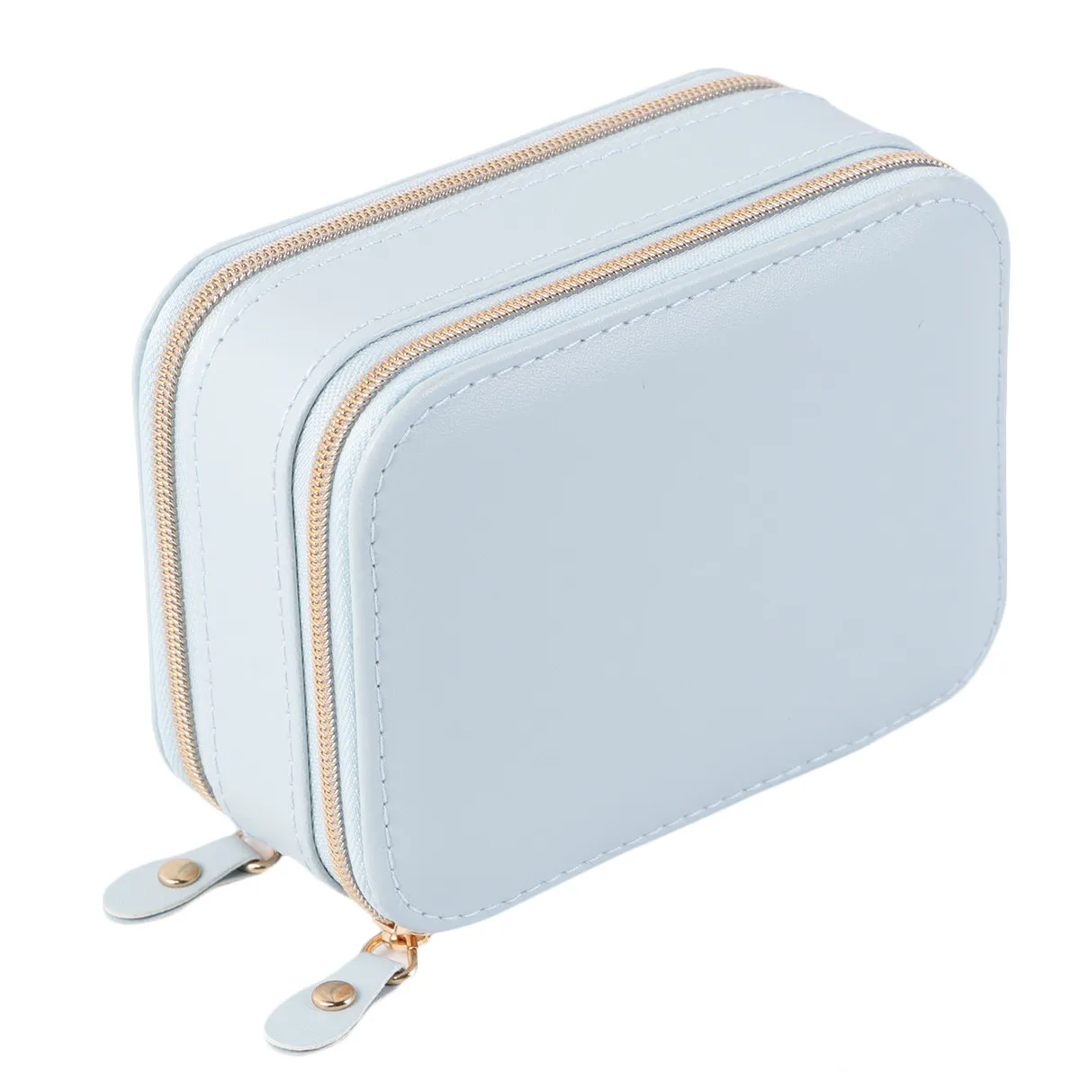 

Jewelry Box for Women Fashionable PU Travel Jewelry Organizer with Double Zippers and Mirror Interior Blue