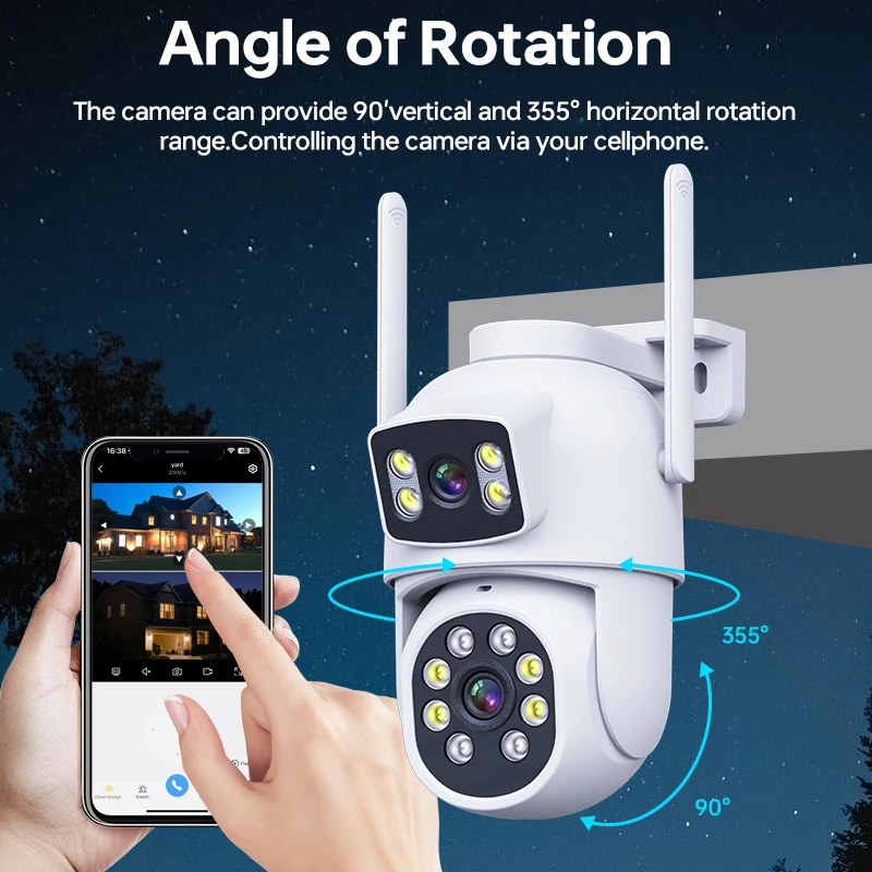 

4MP Wireless Dual Lens PTZ Outdoor Camera Human Detection 360° Viewing Angle IP65 Waterproof Color Night Vision