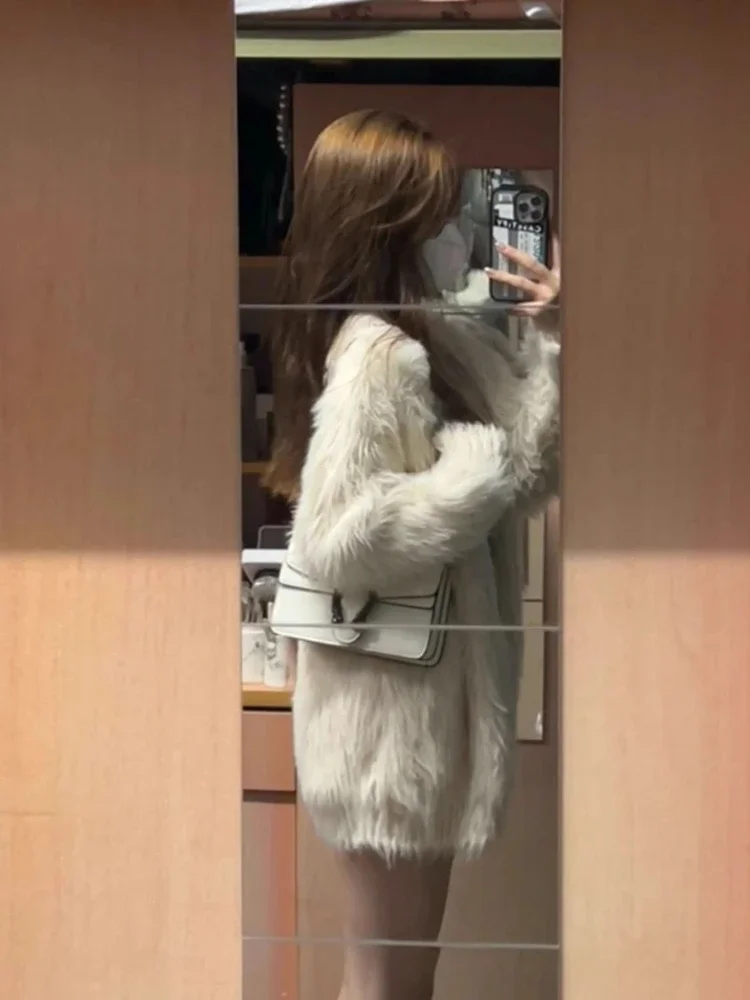 Luxury Fluffy Cardigan Knitted Sweater Women Streetwear Long Sleeve Lazy Soft Coat Furry Jacket Trend Casual Loose Tops New