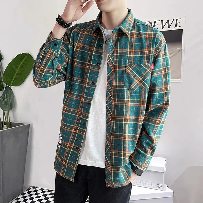 Men's Casual Plaid Shirt European Style Flannel Short Sleeve Warm Shirt For Foreign Trade Outlet