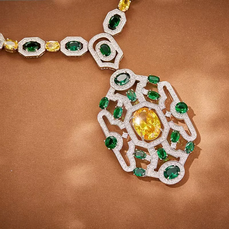 EYER Top Grade Temperament AAA Zircon designer Necklace For Women Luxury Green Drop Earrings Wedding Evening Dress Jewelry Set