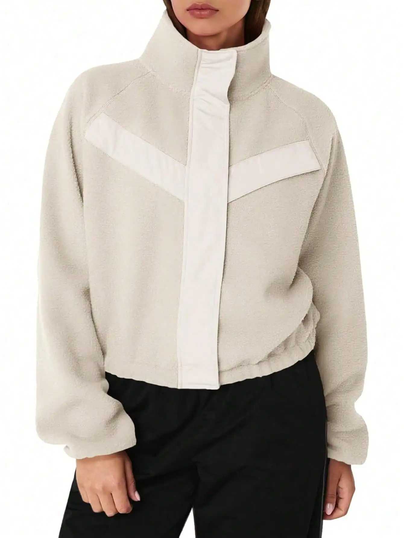 

Женская укороченная куртка из шерпа Coquette Aesthetic, нечеткая флисовая молния с воротником-стойкой и карманами, осенне-зимние пальто