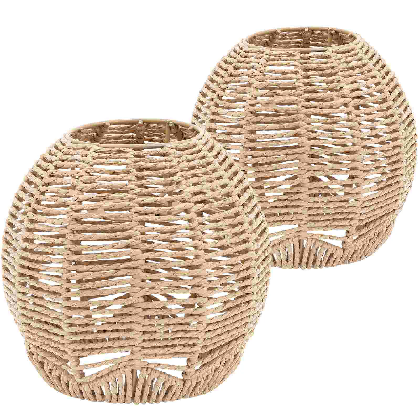 

2 Pcs Rattan Basket Chandelier Lamp Shade Pendant Lights Hanging Shape Cover Replacement