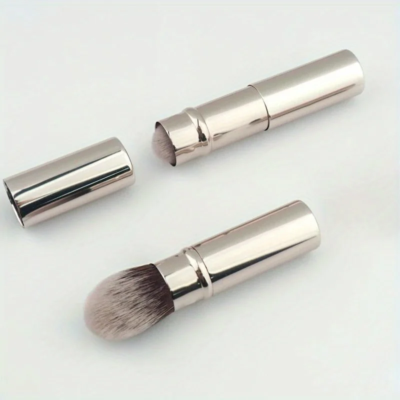 1 قطعة فرشاة مستحضرات التجميل الصغيرة القابلة للسحب، فرشاة صغيرة محمولة لبودرة الوجه وأحمر الخدود، فرشاة تسليط الضوء على الشعر من الألياف، فرشاة بمقبض معدني #5