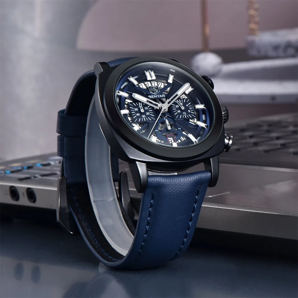 BENYAR 2025 ساعة كوارتز رجالية مضيئة الهاتفي 50 متر مقاومة للماء المضادة للانعكاس كرونوغراف المألوف ساعات رجالية جديدة Reloj