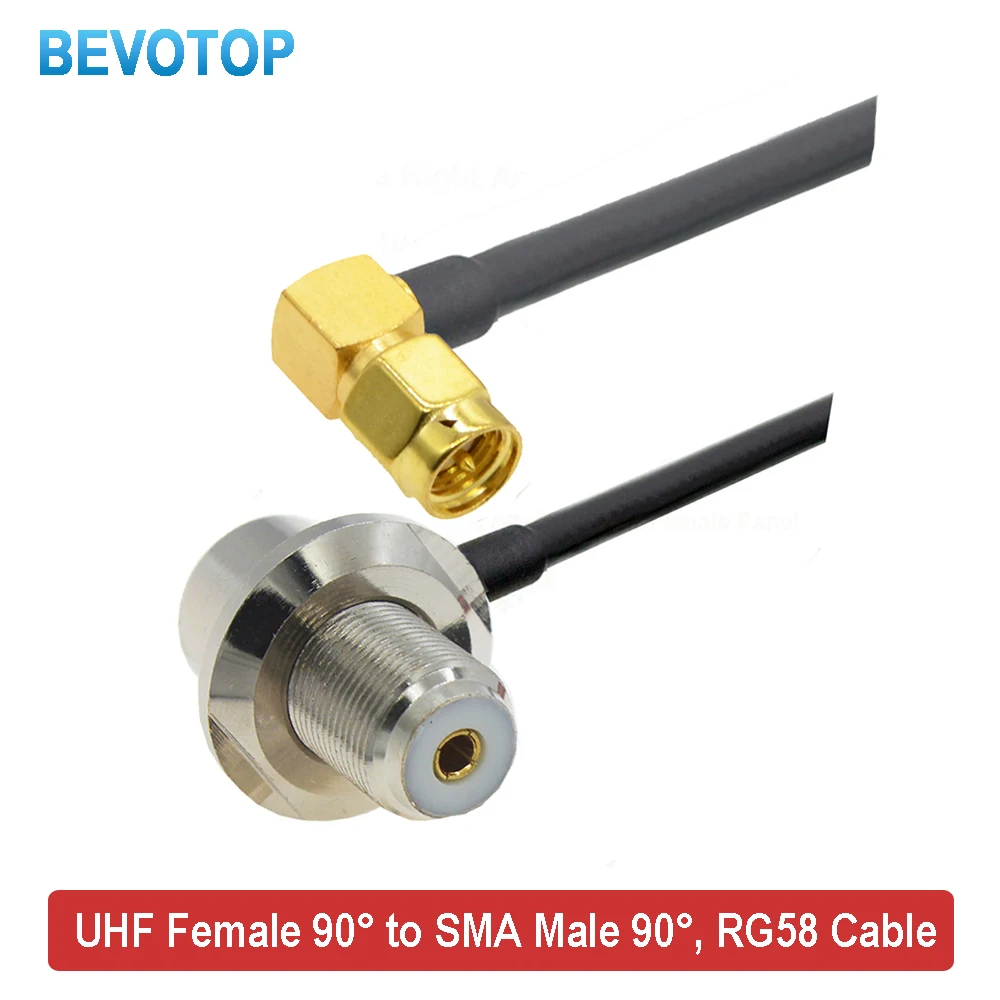 SO239 UHF Female Right Angle to SMA Male 90 Degree Plug RG58 Pigtail Extension Cable for CB Radio Ham Radio FM Transmitter