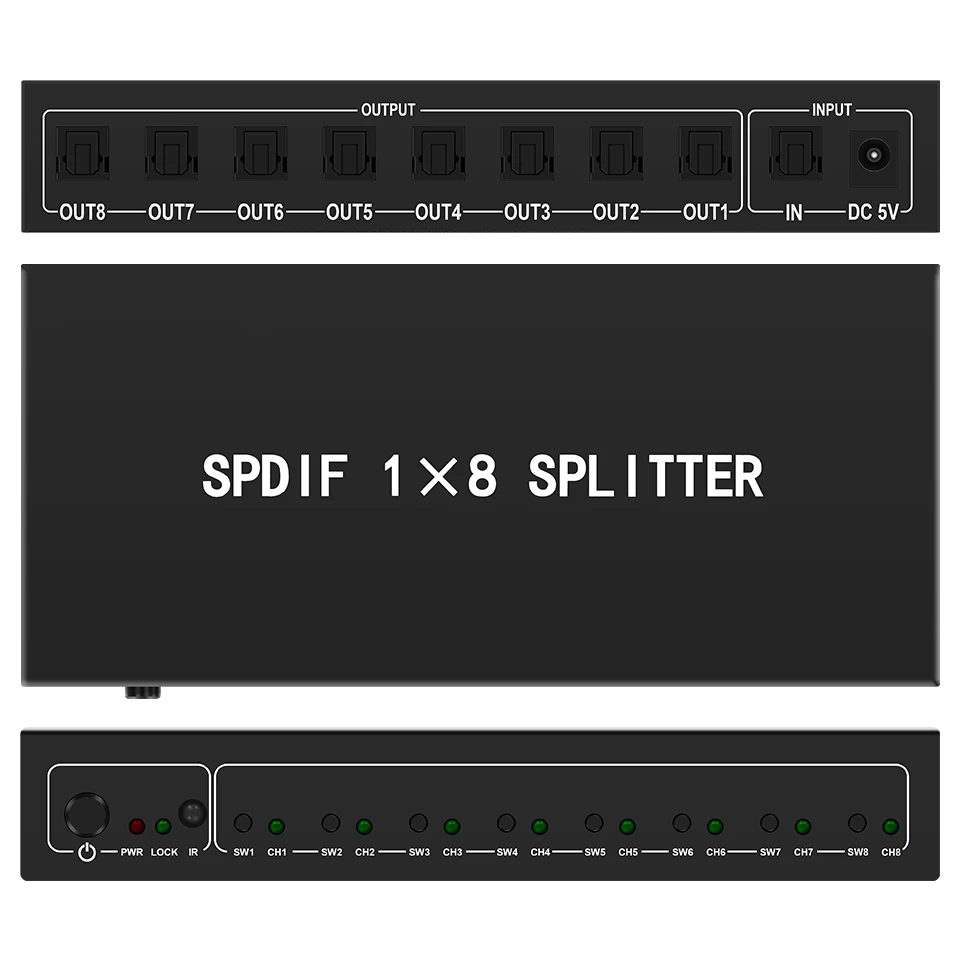 

Optical Audio Splitter,1 in 8 Out Fiber Optic Digital Toslink S/PDIF Splitter for Home Theater,Speakers,PlayStation,TVs,DVD Play