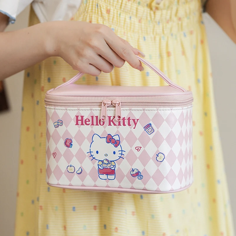 Sanrio Hellokitty Kuromi Travel Makeup Bag Cartoon Handbag Kawaii Storage Bag Pu Leather Portable Handheld Storage Bag Wash bag